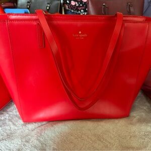kate spade Red Leather Tote with Gold Logo